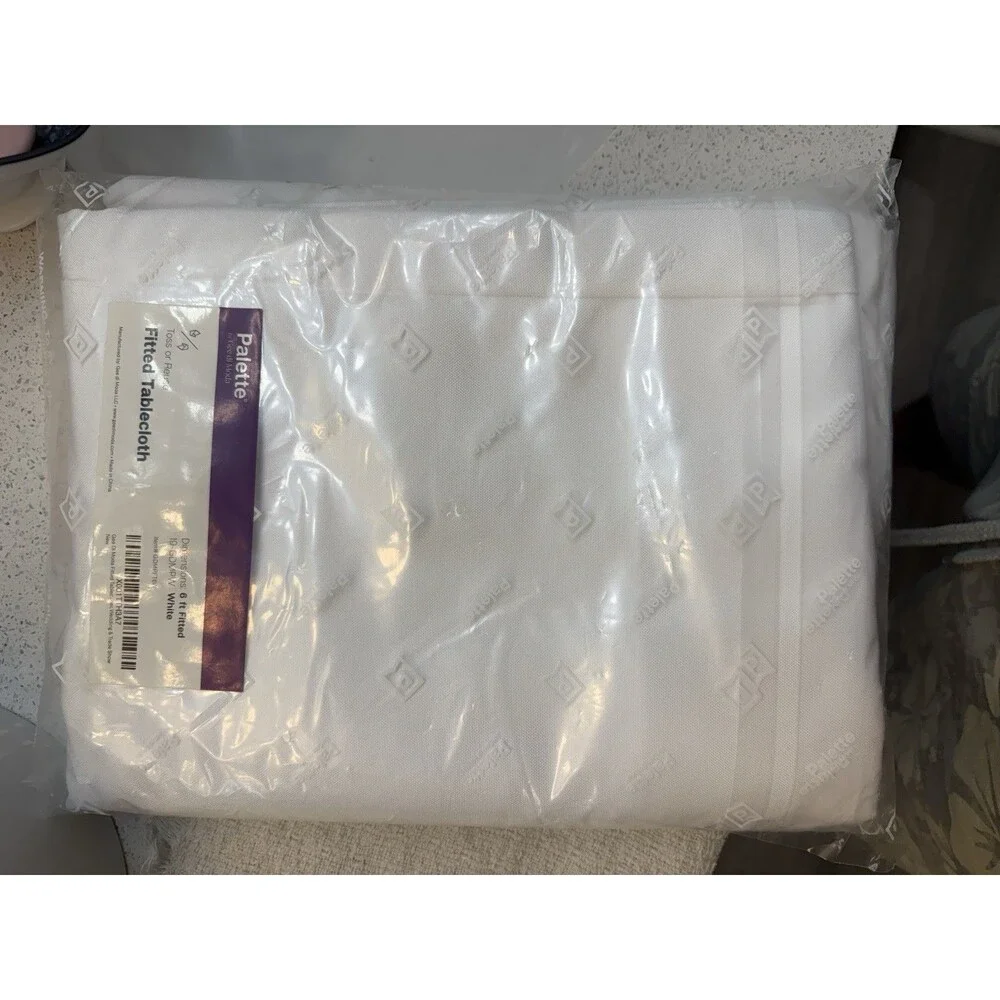 6ft Fitted Table Cloth, White, Platted Brand